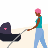 Illustration of a person pushing a pram